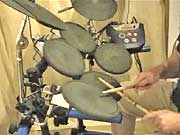 Playing the hi-hat with the snare drum.