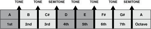 Figure 19. The notes of A sus4 from the A major scale
